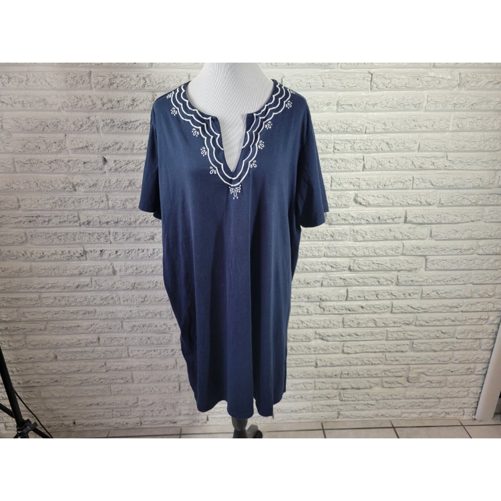 Coral Bay Womens Dress 2x Plus Mini Short Sleeve Blue Cotton Blend Blu279e